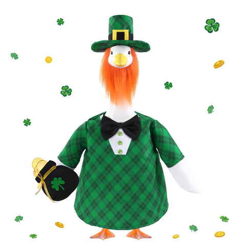 Celltestria goose outfit in green plaid for 23-inch geese enhances porch decor.