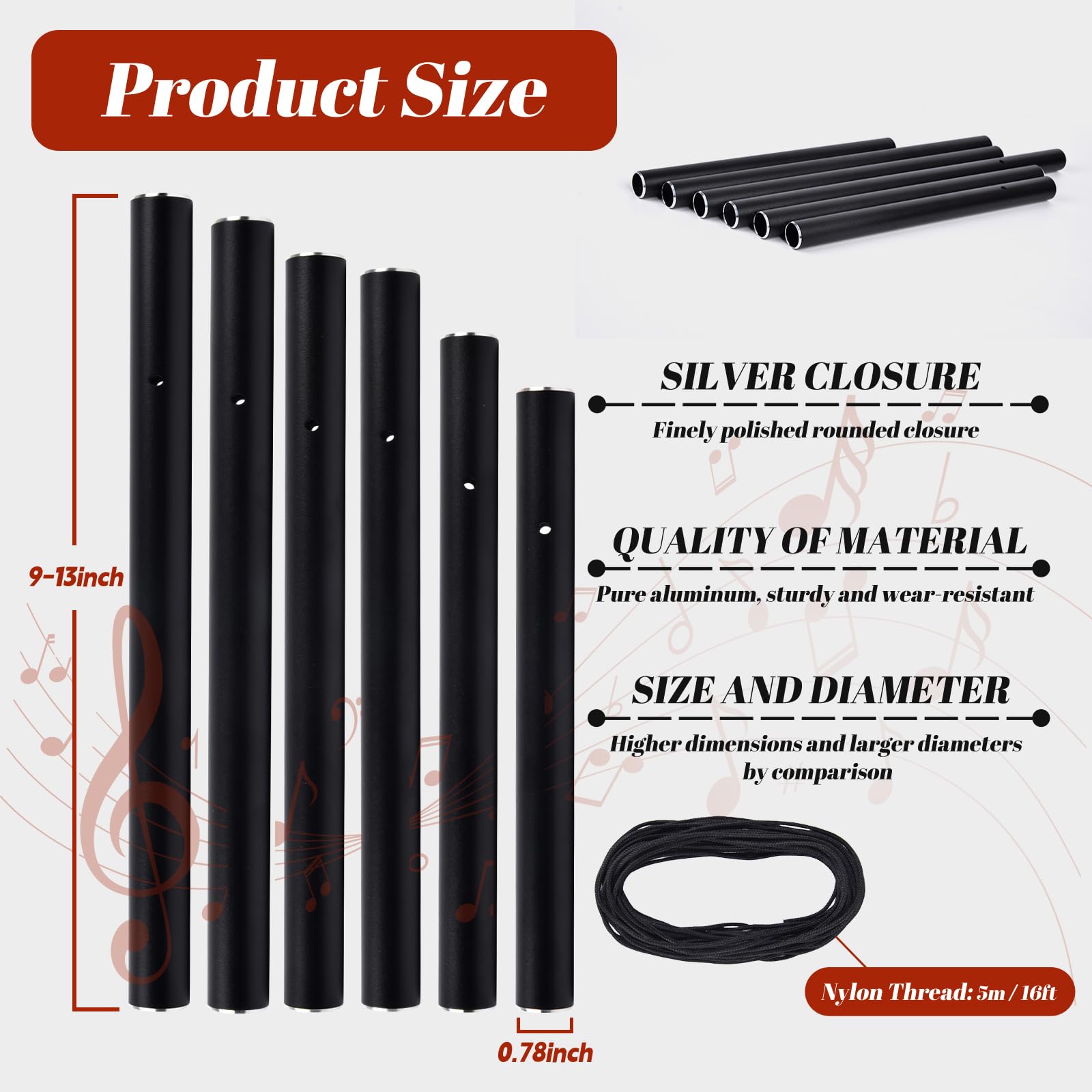 CELSOL nylon cord (16 ft) for easy wind chime assembly and hanging.