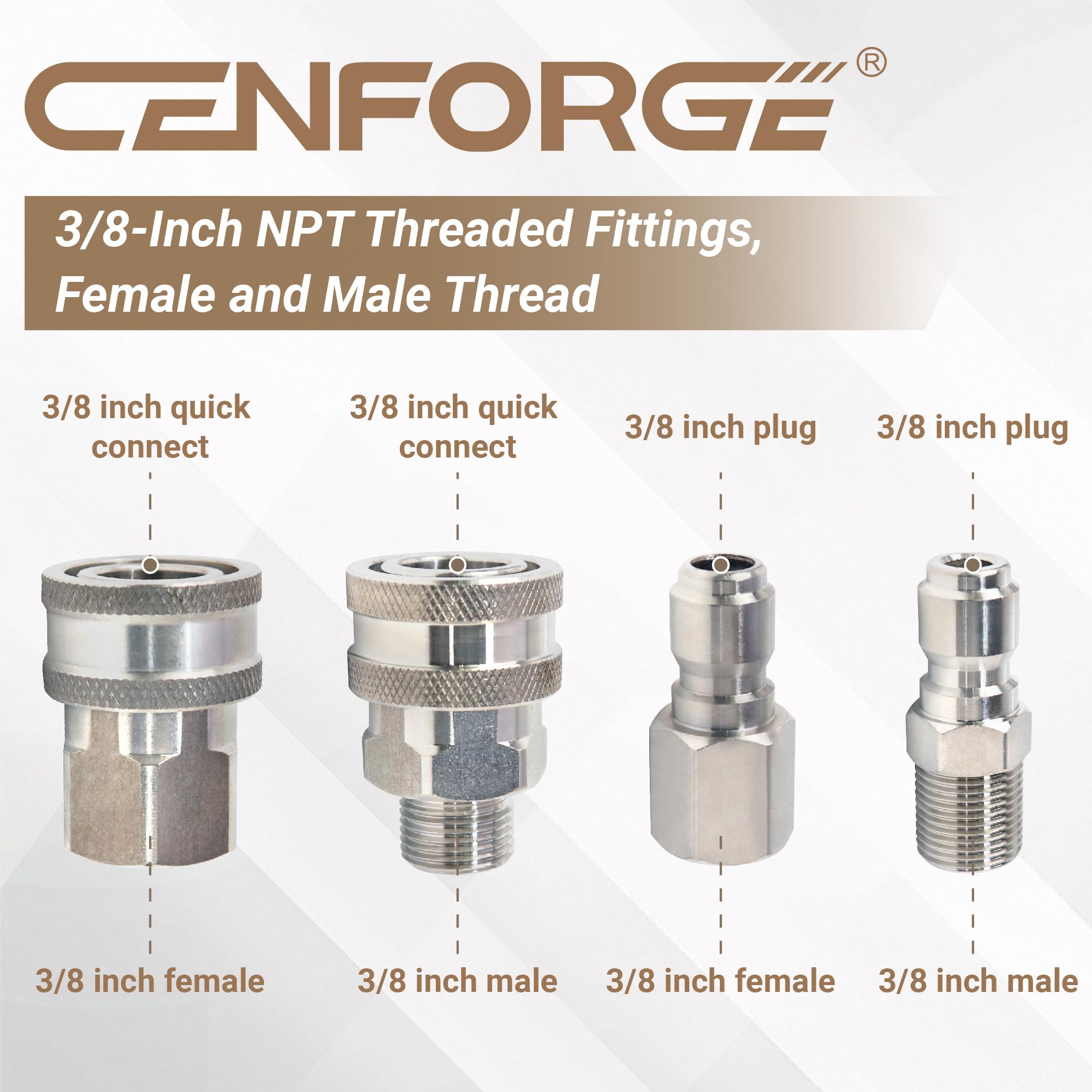 Cenforge 3-8-inch quick-connect couplers ensure secure, leak-free connections