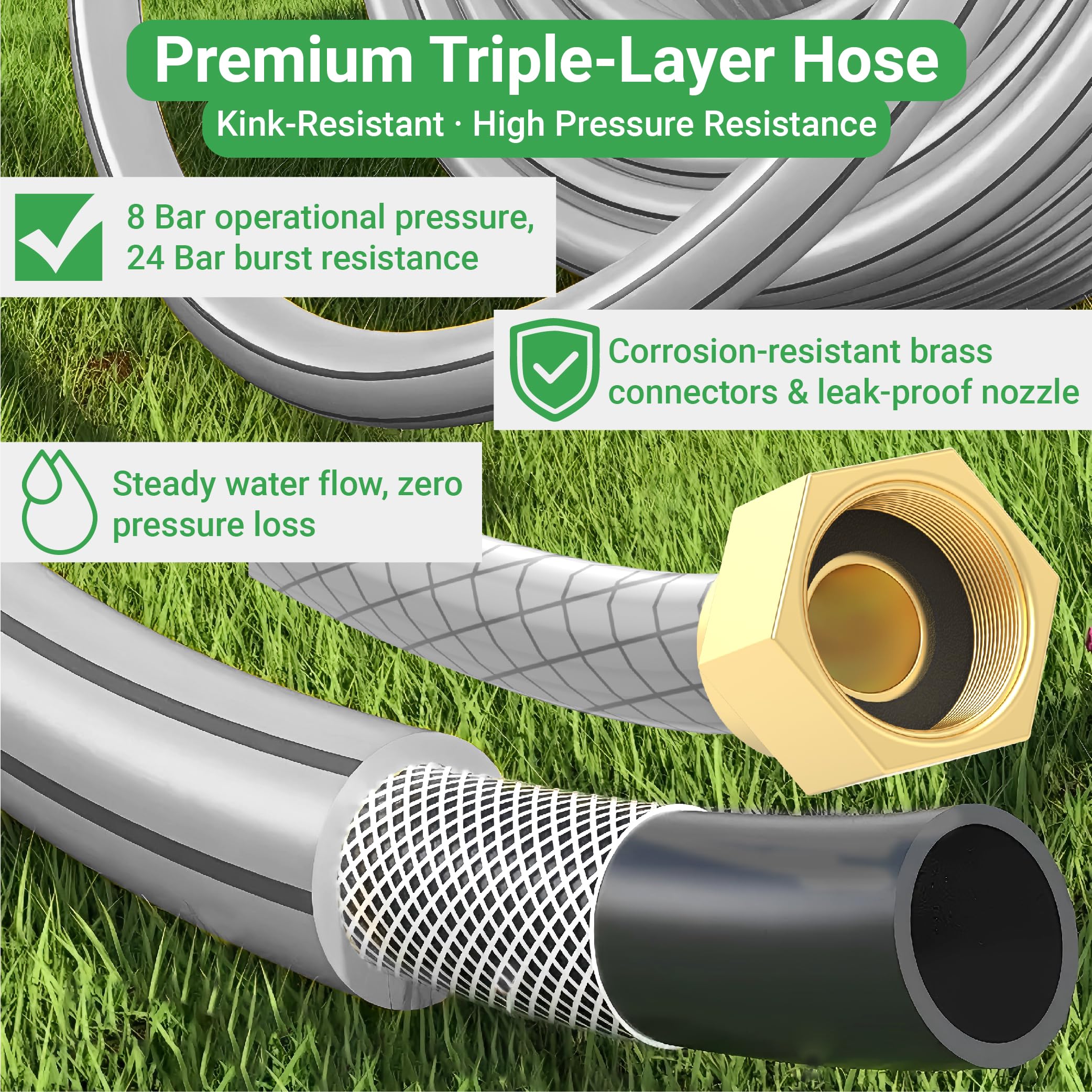CENFORGE 180-degree wall bracket pivots, reducing hose bending during movement.