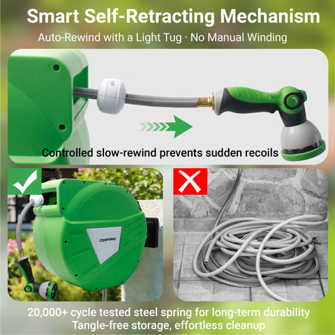 CENFORGE auto-rewind feature shows smooth, kink-free retraction.