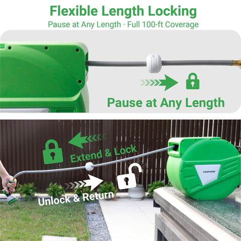 CENFORGE lock-at-length function with 180-degree bracket enables precise watering.