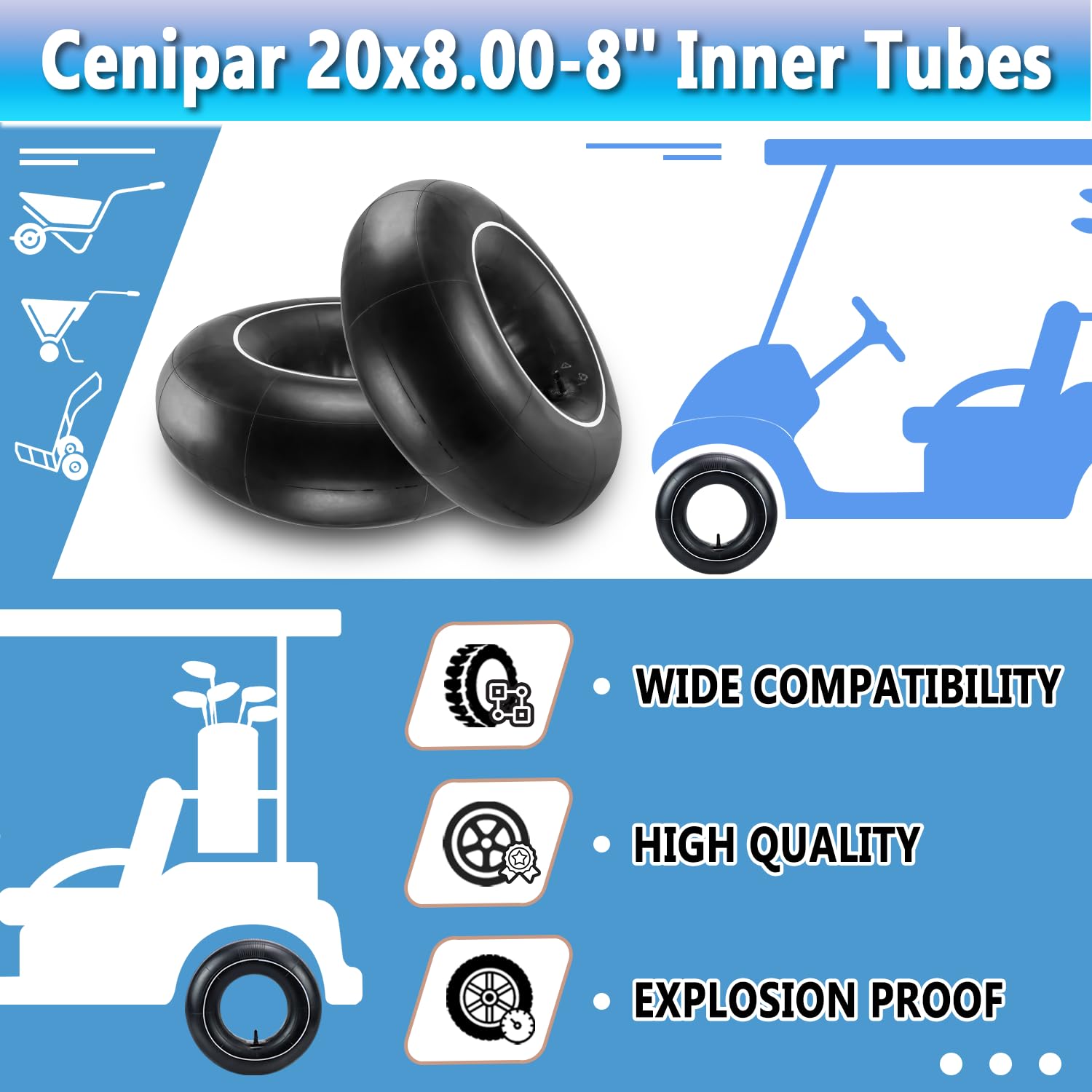 Cenipar 20x8-8 inner tube valve stem close-up for easy inflation.