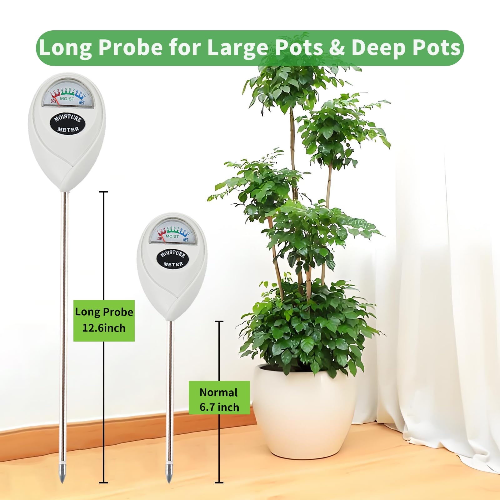 Censinda long 12.6-inch probe enables deep root readings for outdoor gardens.