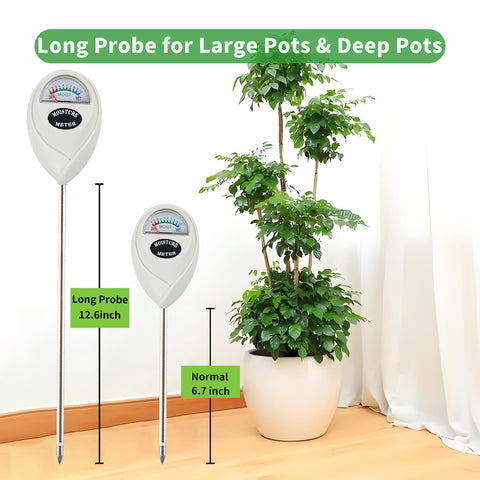 Censinda long 12.6-inch probe enables deep root readings for outdoor gardens.