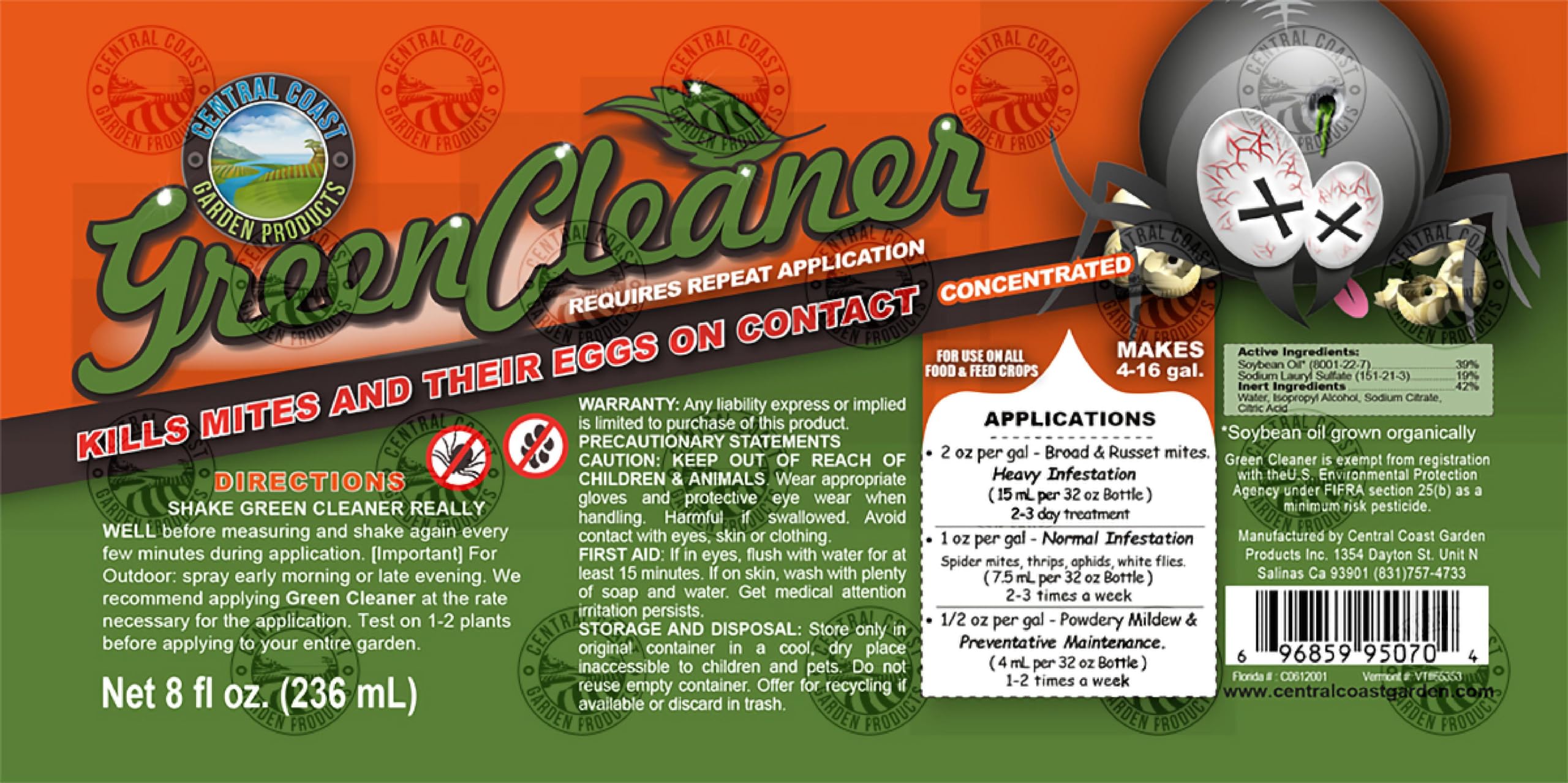 Central Coast Garden Green Cleaner spray on leaves to control mites effectively