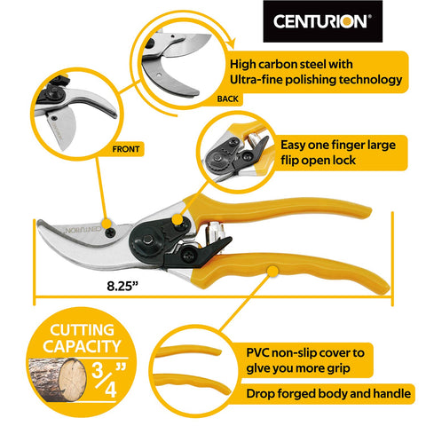 Centurion 1222 ergonomic handle highlights lightweight comfort during pruning.
