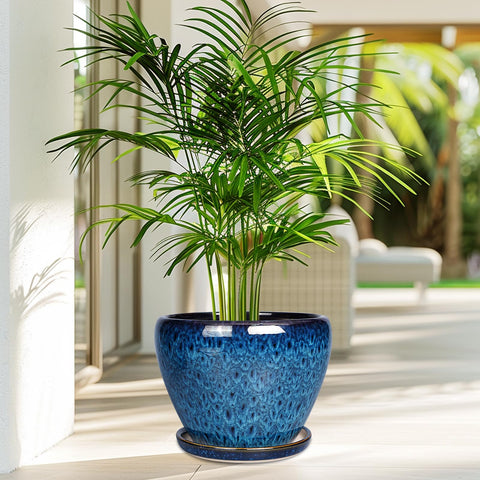 Ceramicfor 10-inch blue planter showcased in a modern living space for versatile decor.