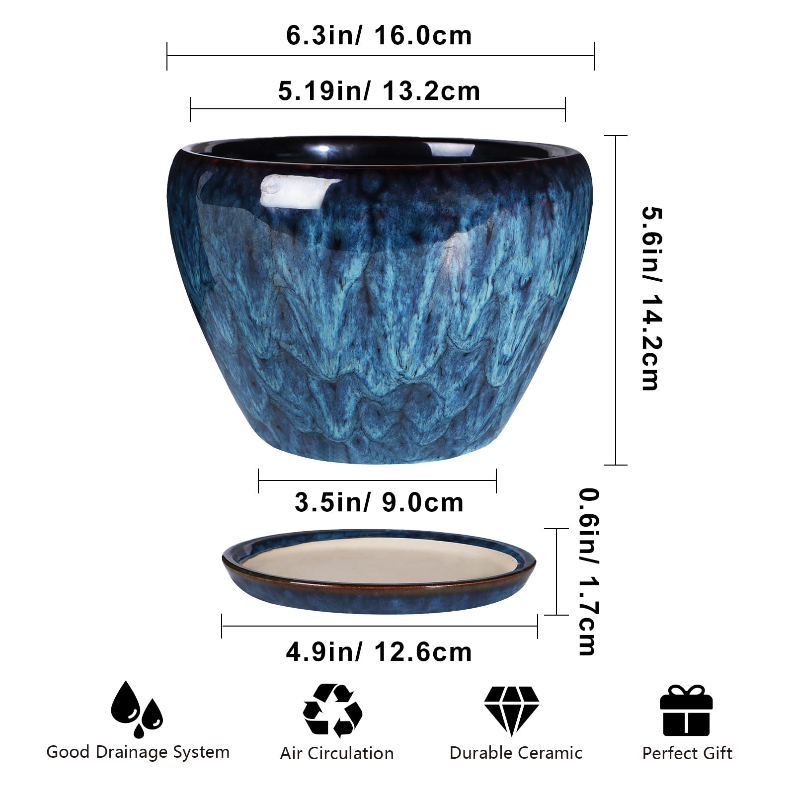 Ceramicfor planter side view highlights sleek glaze ideal for windowsills or shelves