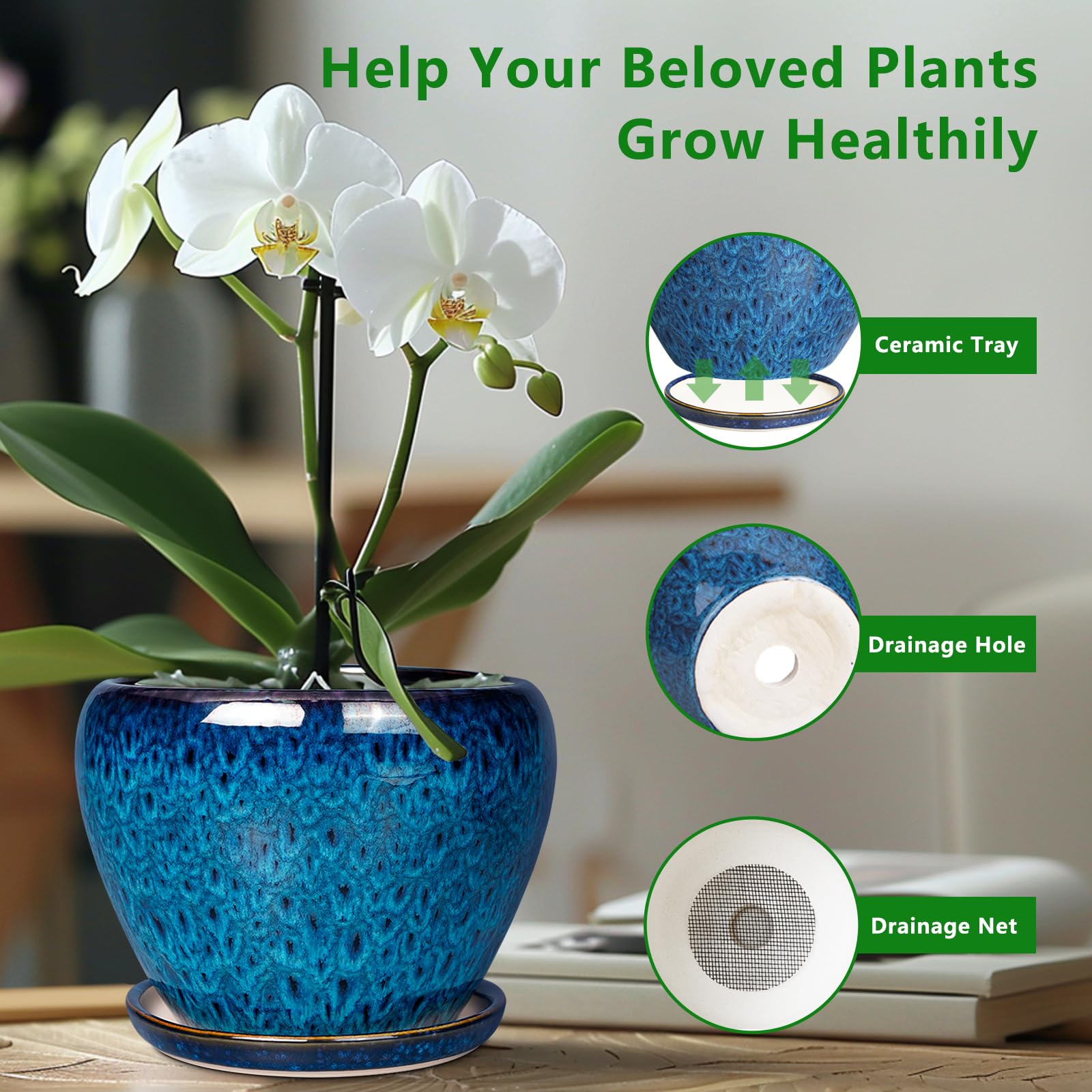 Ceramicfor planter with saucer keeps surfaces clean and organized