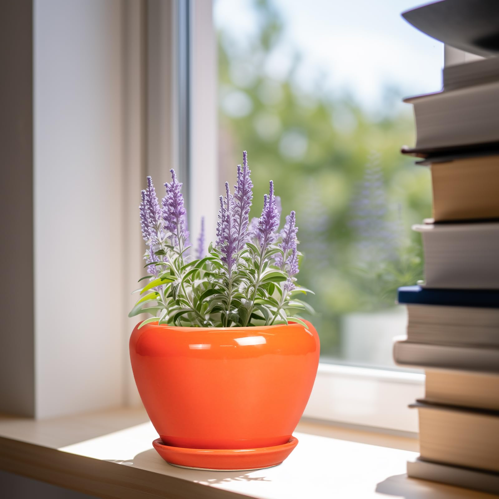 Ceramicfor orange glaze planter adds modern style to shelves.