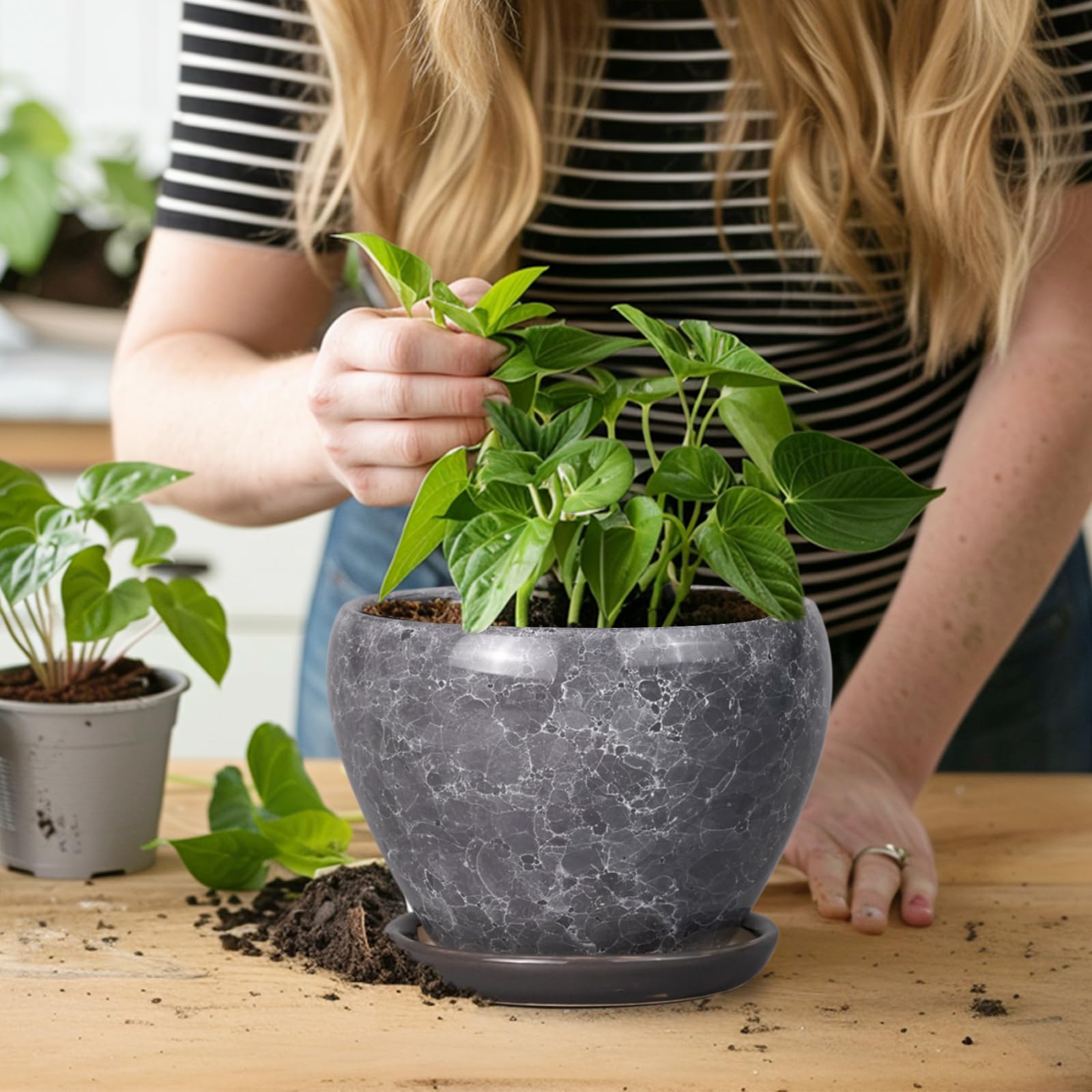 Ceramicfor orchid pot with drainage balances moisture for orchids.