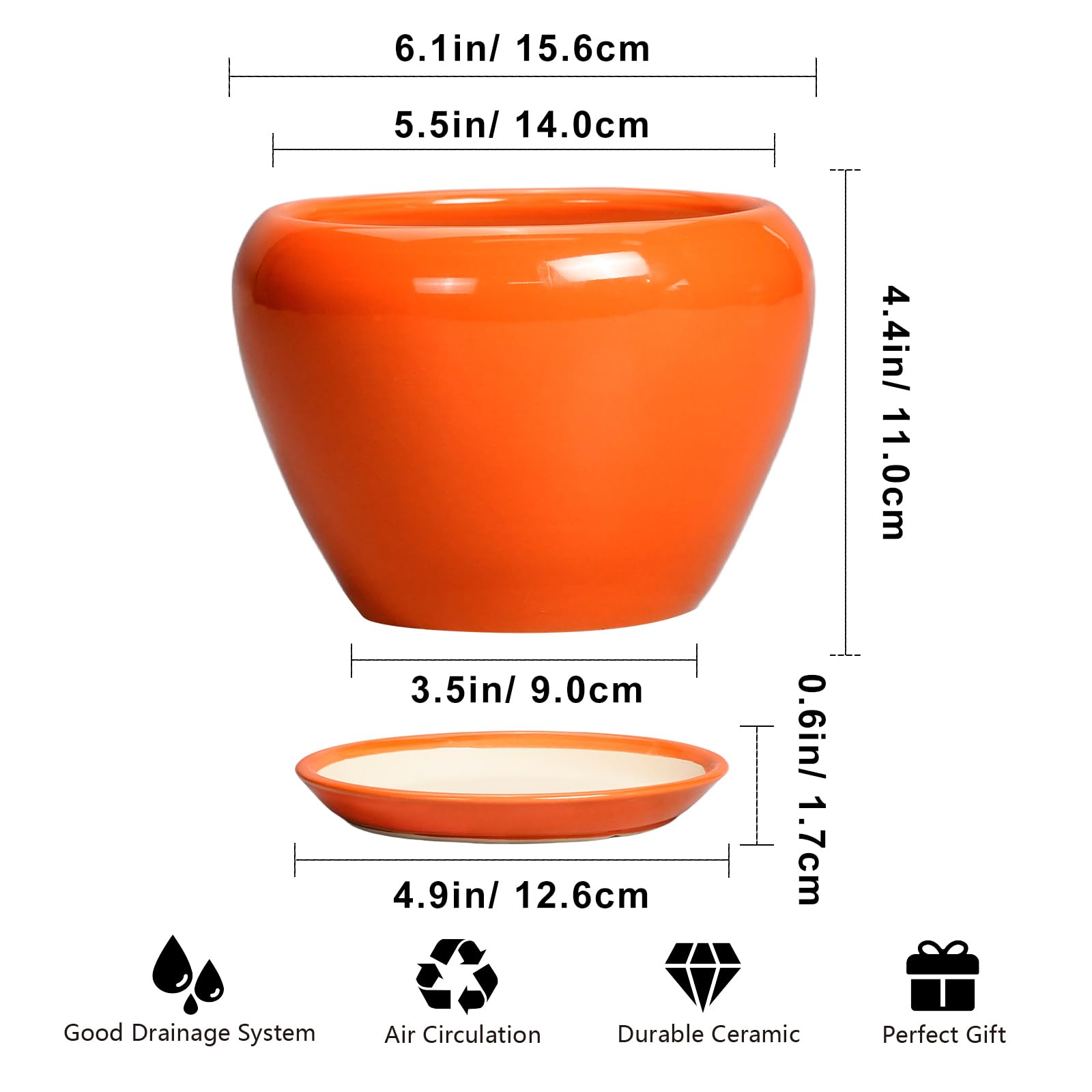 Ceramicfor pot with saucer keeps surfaces clean and dry.