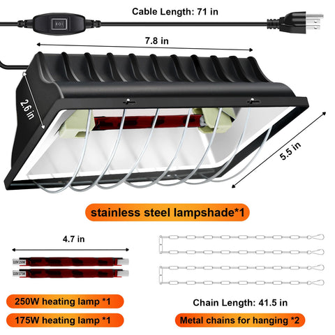 CERISURIO chicken coop heat lamp with hanging chains enables flexible placement.