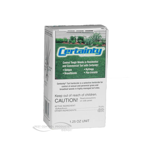 Certainty turf herbicide bottle for lawn weed control with nutsedge focus.