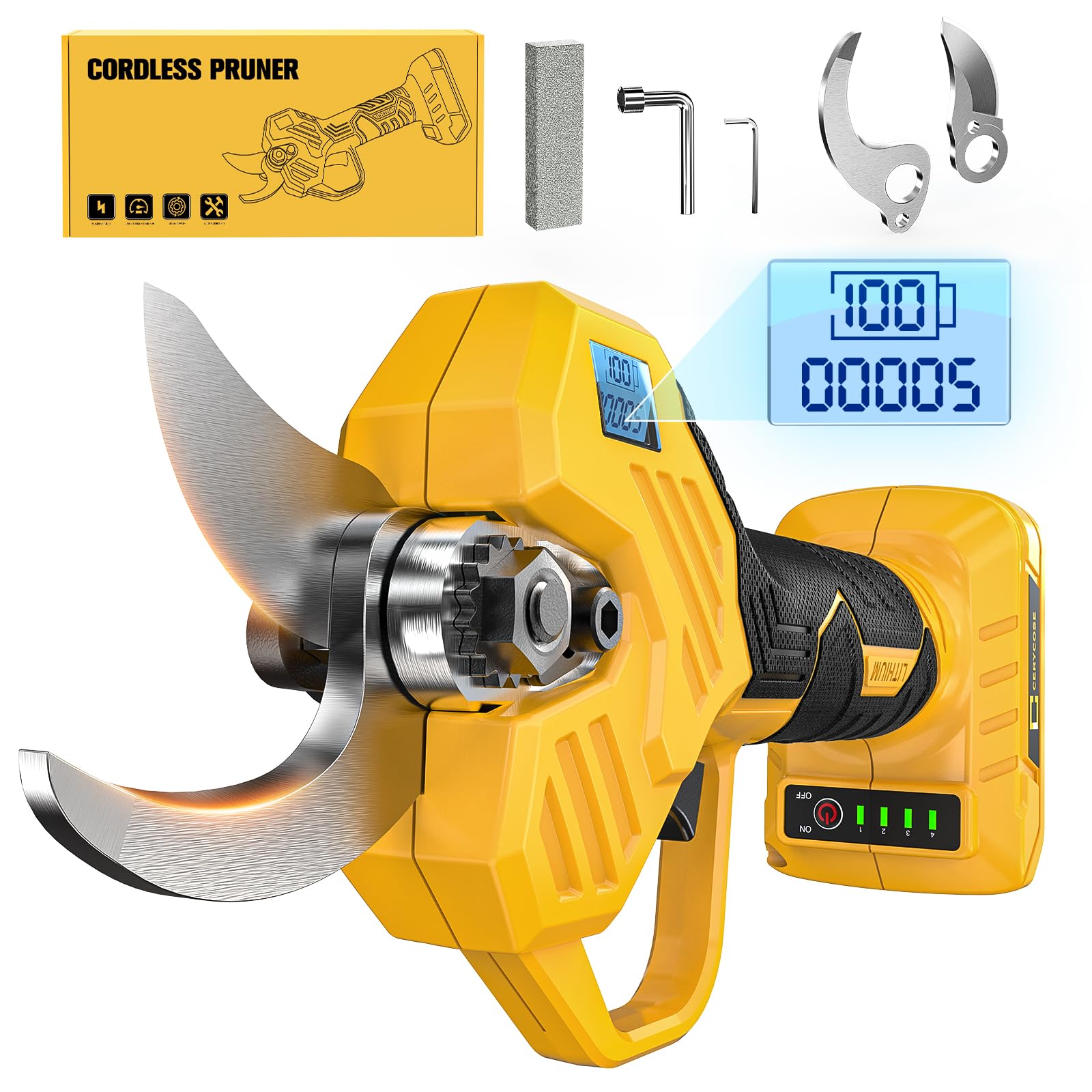 Cerycose electric pruner battery installation for quick pruning sessions.