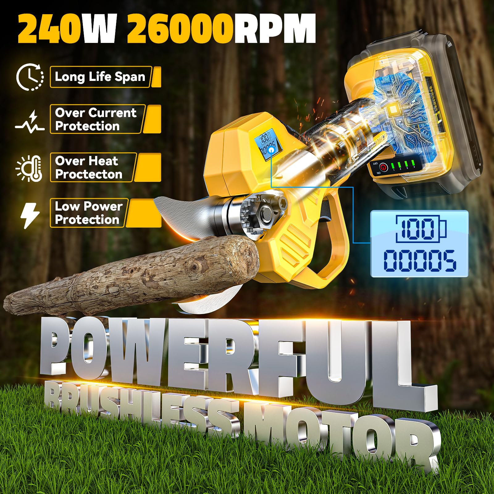 Cerycose pruner with DeWalt 20V compatibility for flexible power options.