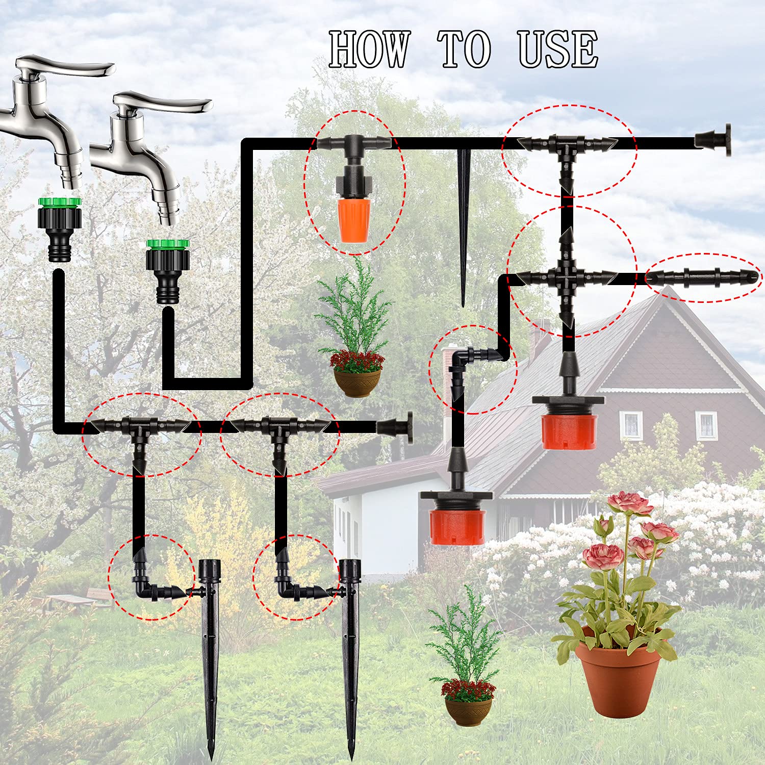 Elbows and straight barbs support compact garden irrigation