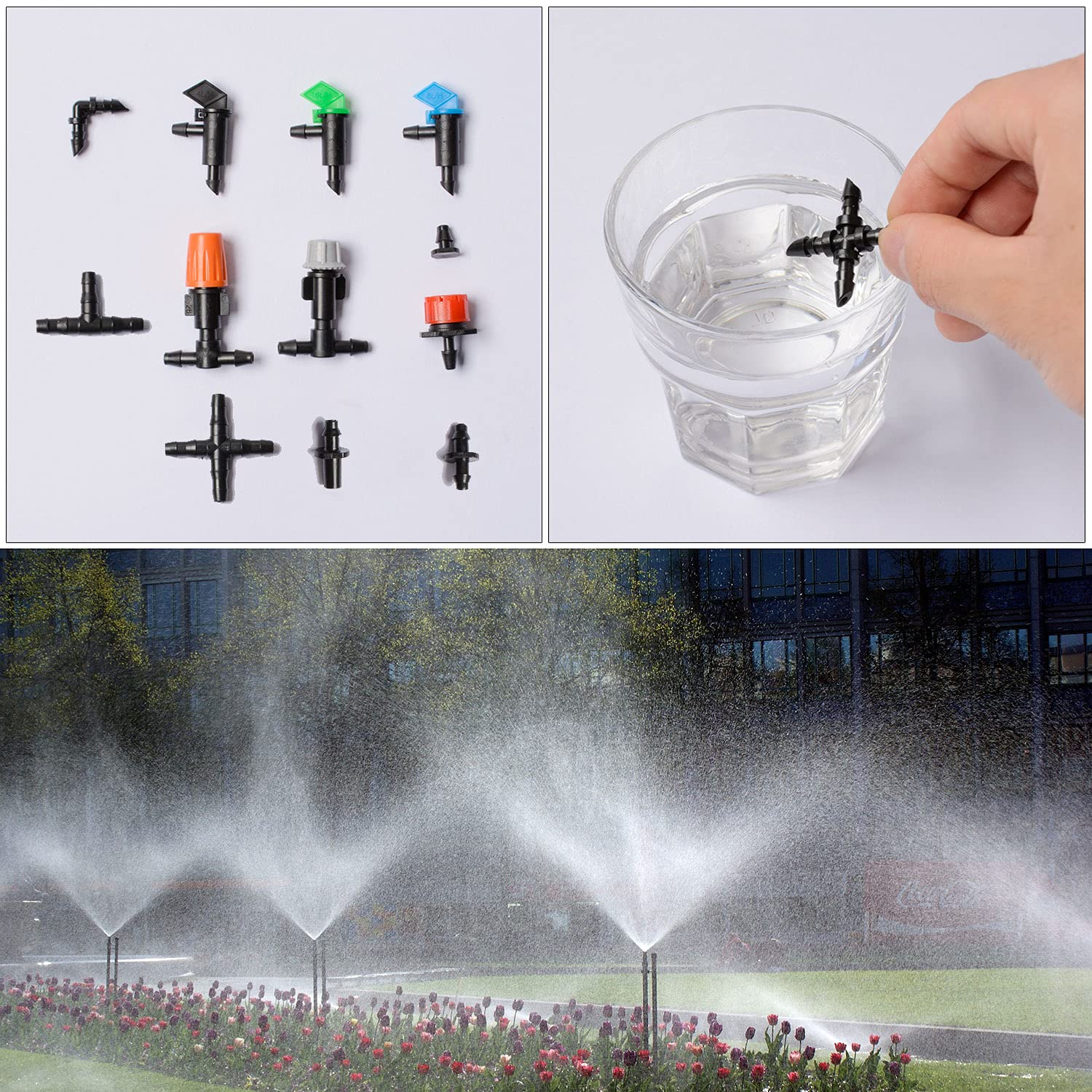 All purpose irrigation kit for pots, garden beds, and lawns