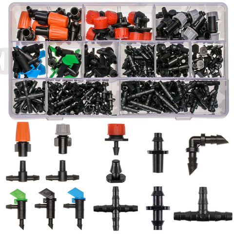 CESTAME 204Pcs kit box showing barbed irrigation fittings for easy setup
