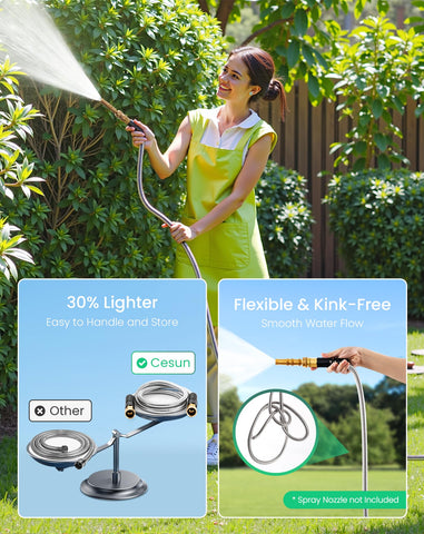 Cesun lightweight kink free hose showing easy handling and compact storage.