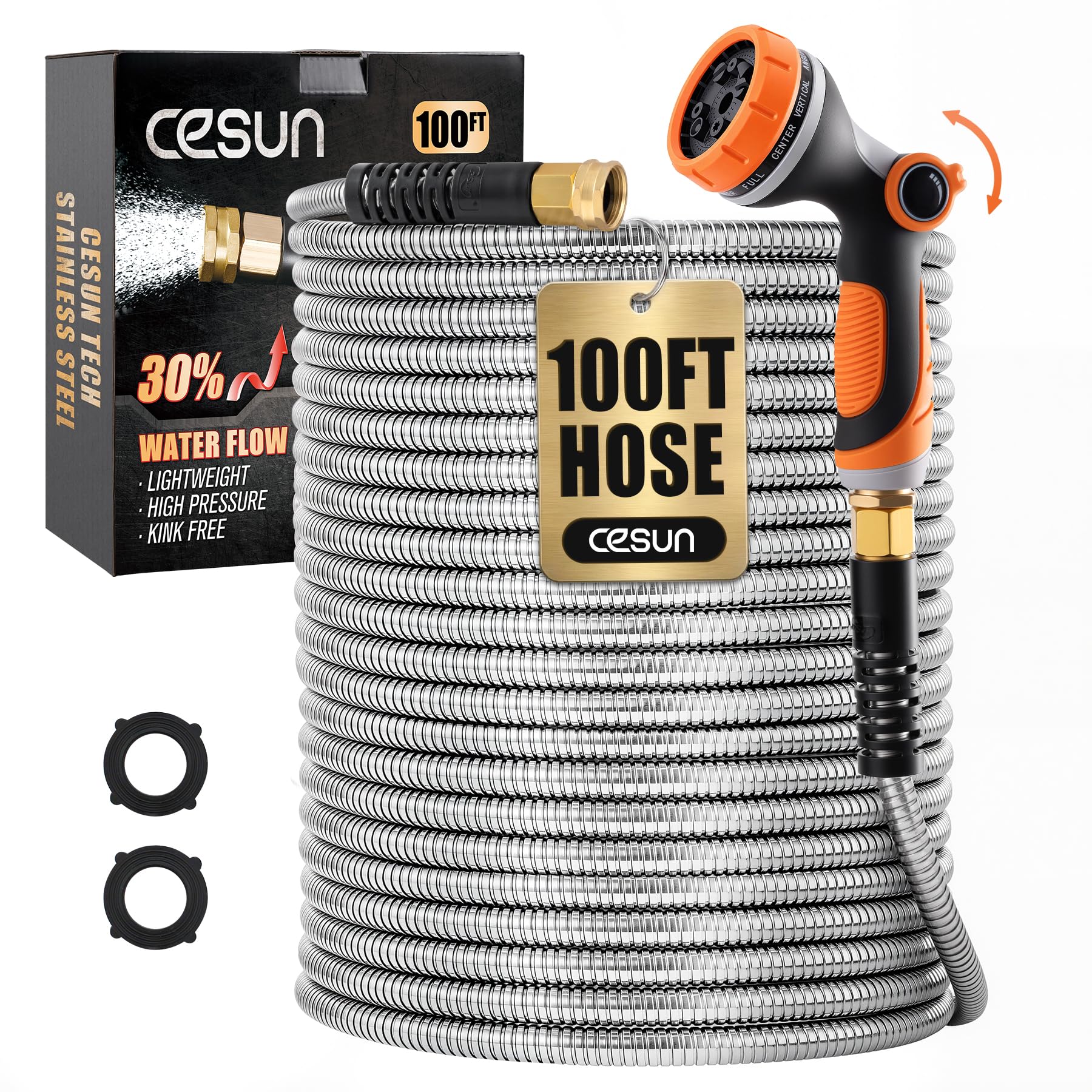 Cesun 100 ft metal garden hose in stainless steel for durable outdoor watering
