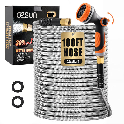 Cesun 100 ft metal garden hose in stainless steel for durable outdoor watering