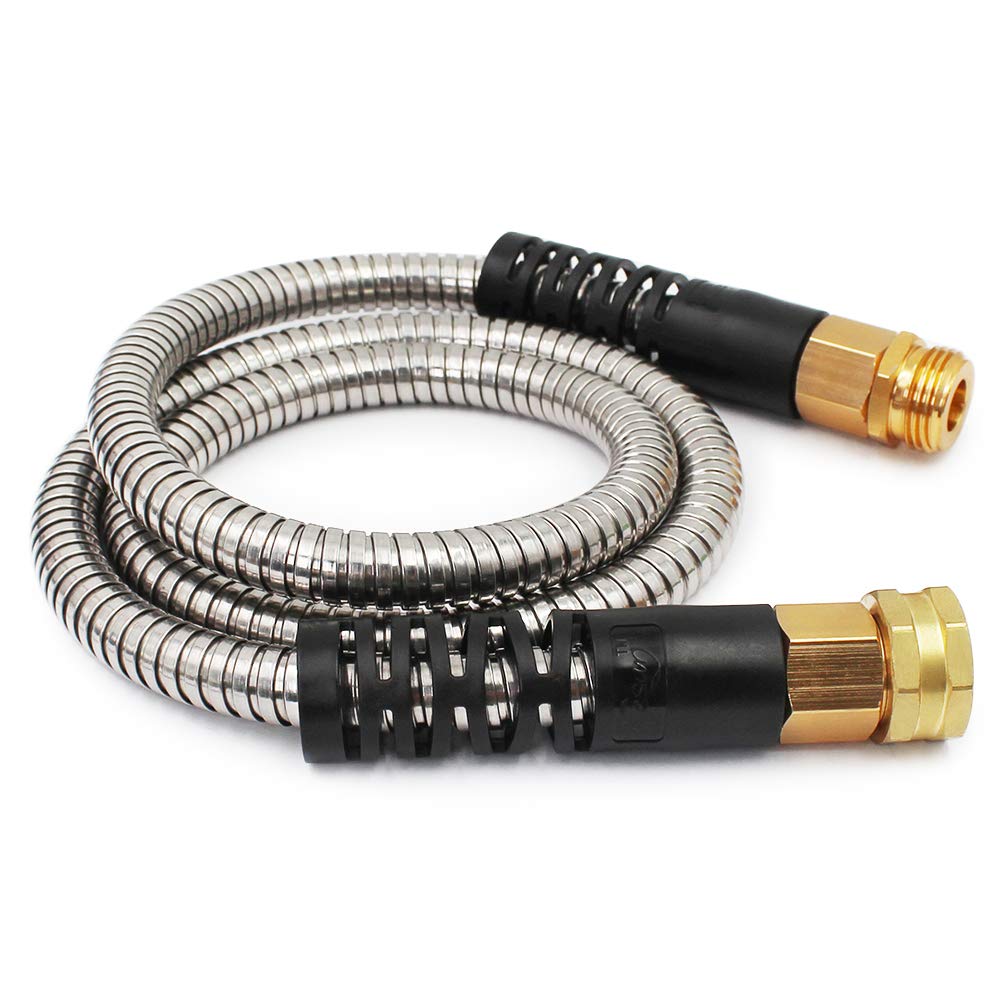 Cesun 5 ft metal garden hose shown in compact length for easy storage and reach