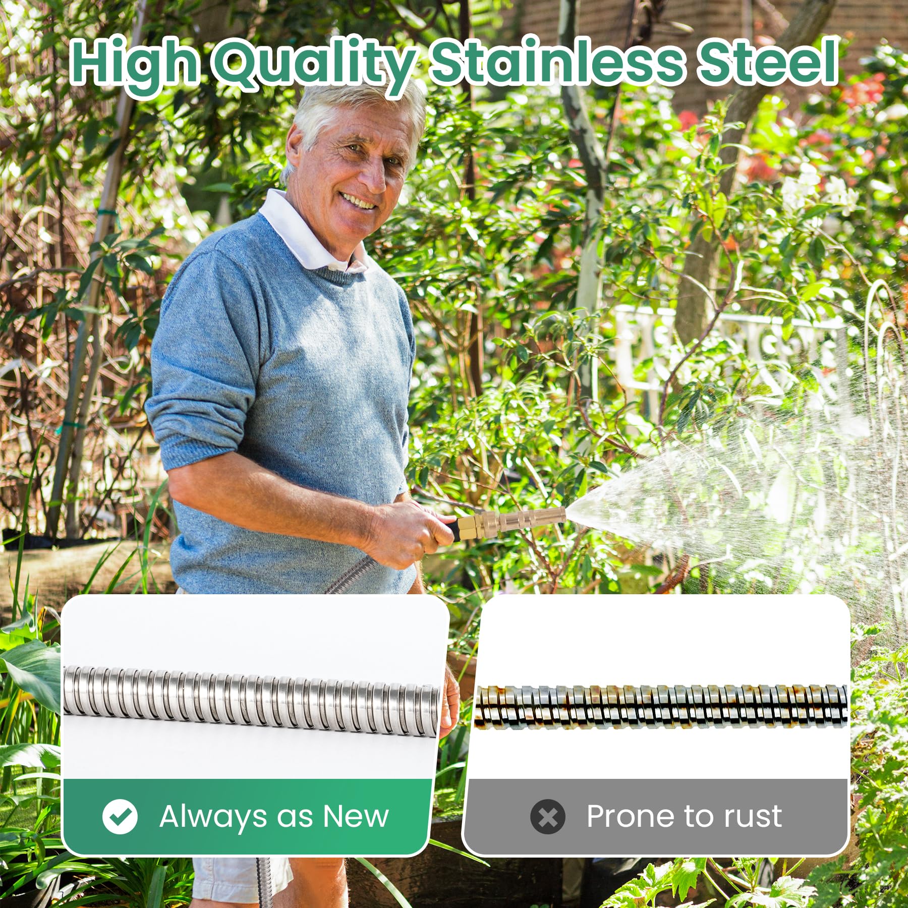 Cesun 50ft leak-proof connection ensures steady water flow for washing cars or patios.