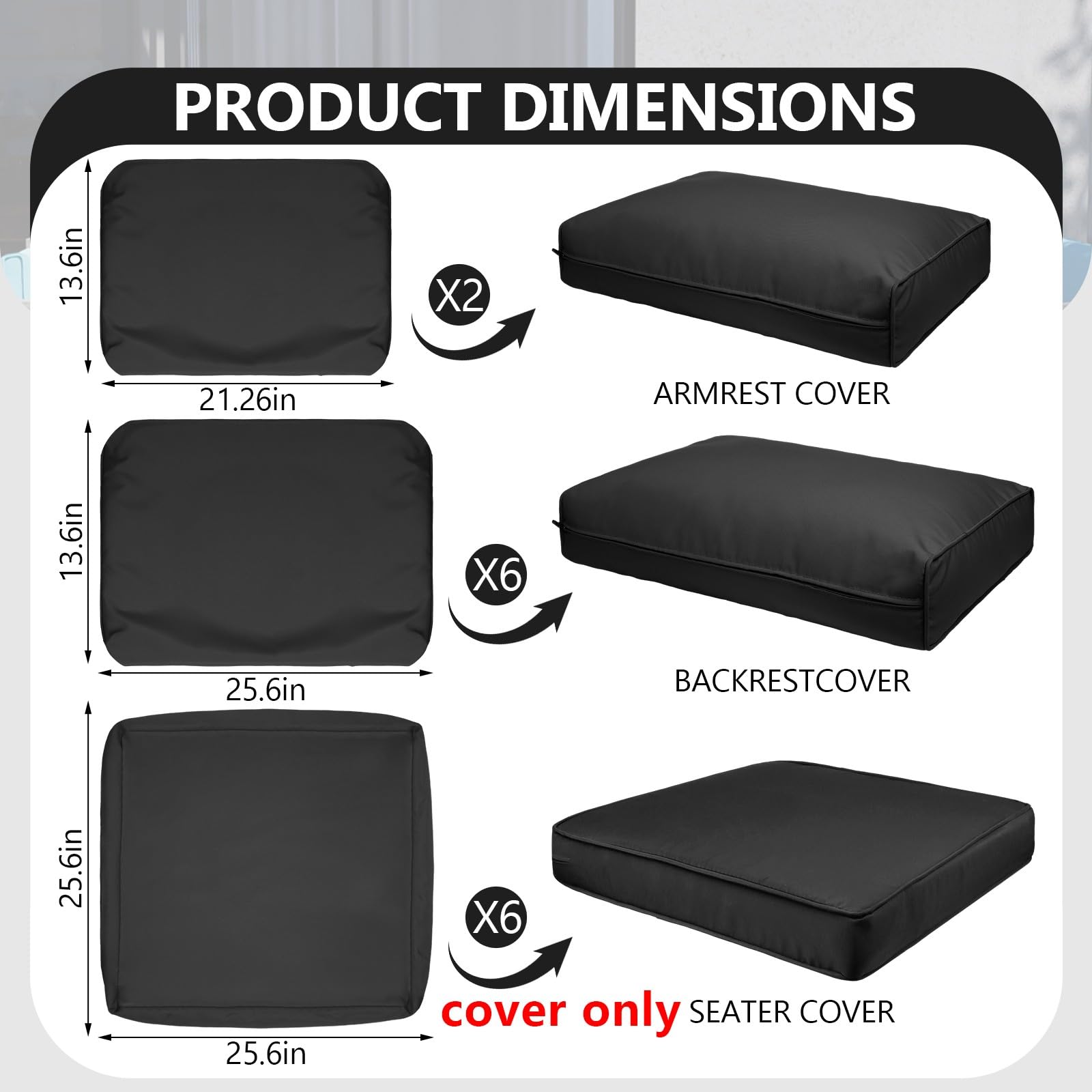 Cethytirko 6-seat sectional seat cushion covers showing color-fast, fade-resistant performance