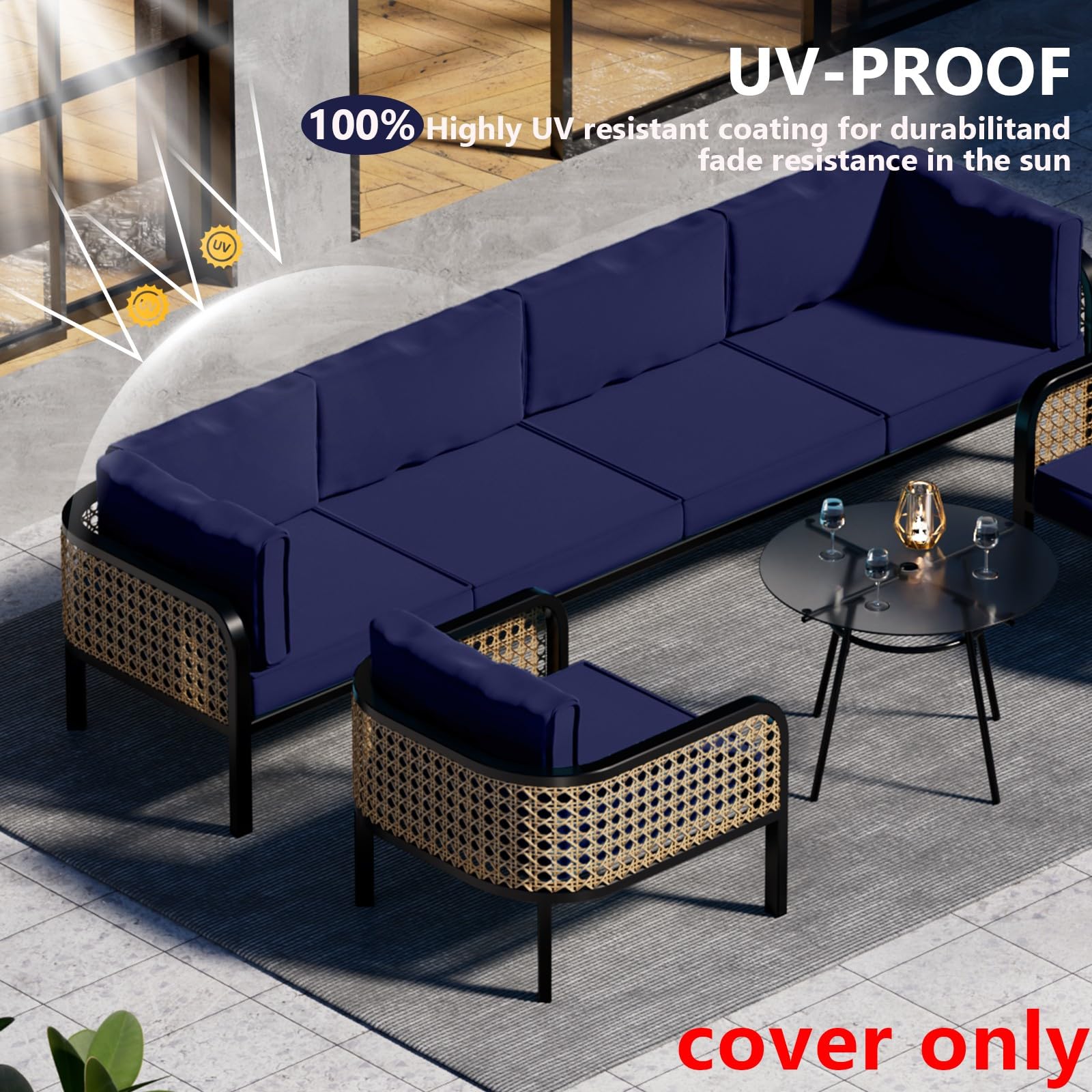 Cethytirko back cushion covers update six-seat sofa sections with new color.