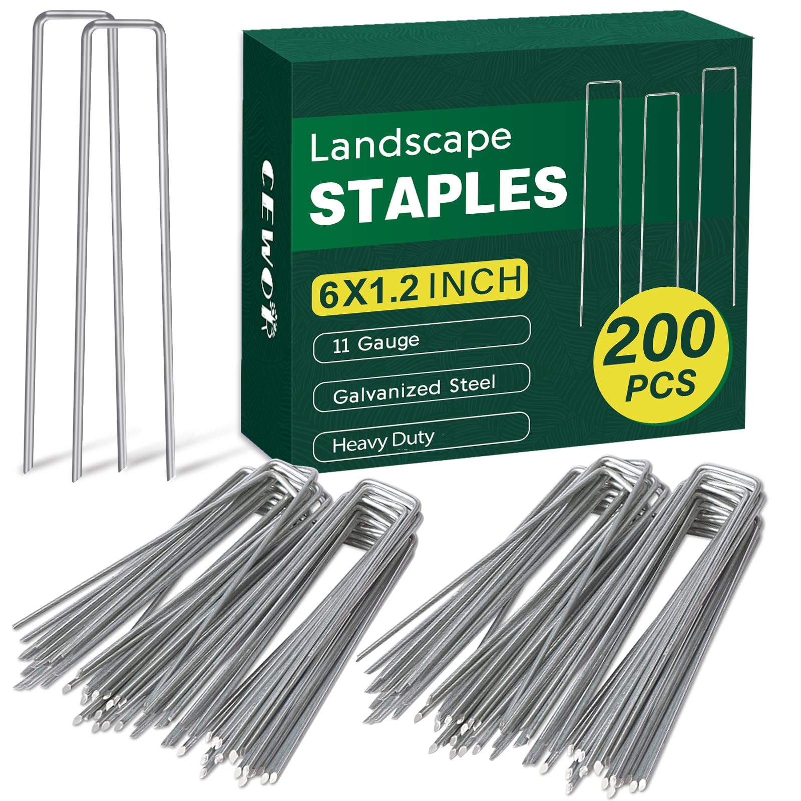 CEWOR 6-inch staples in a 200-pack for lawn and garden projects