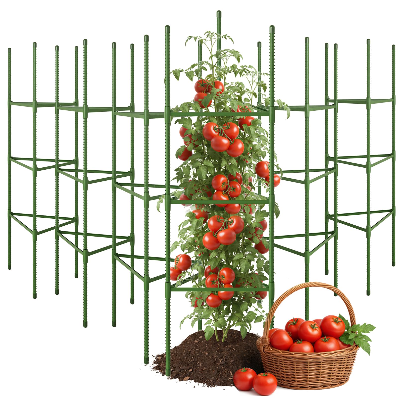 CEWOR tomato cage 6-pack assembled provides sturdy support for tomatoes and cucumbers.