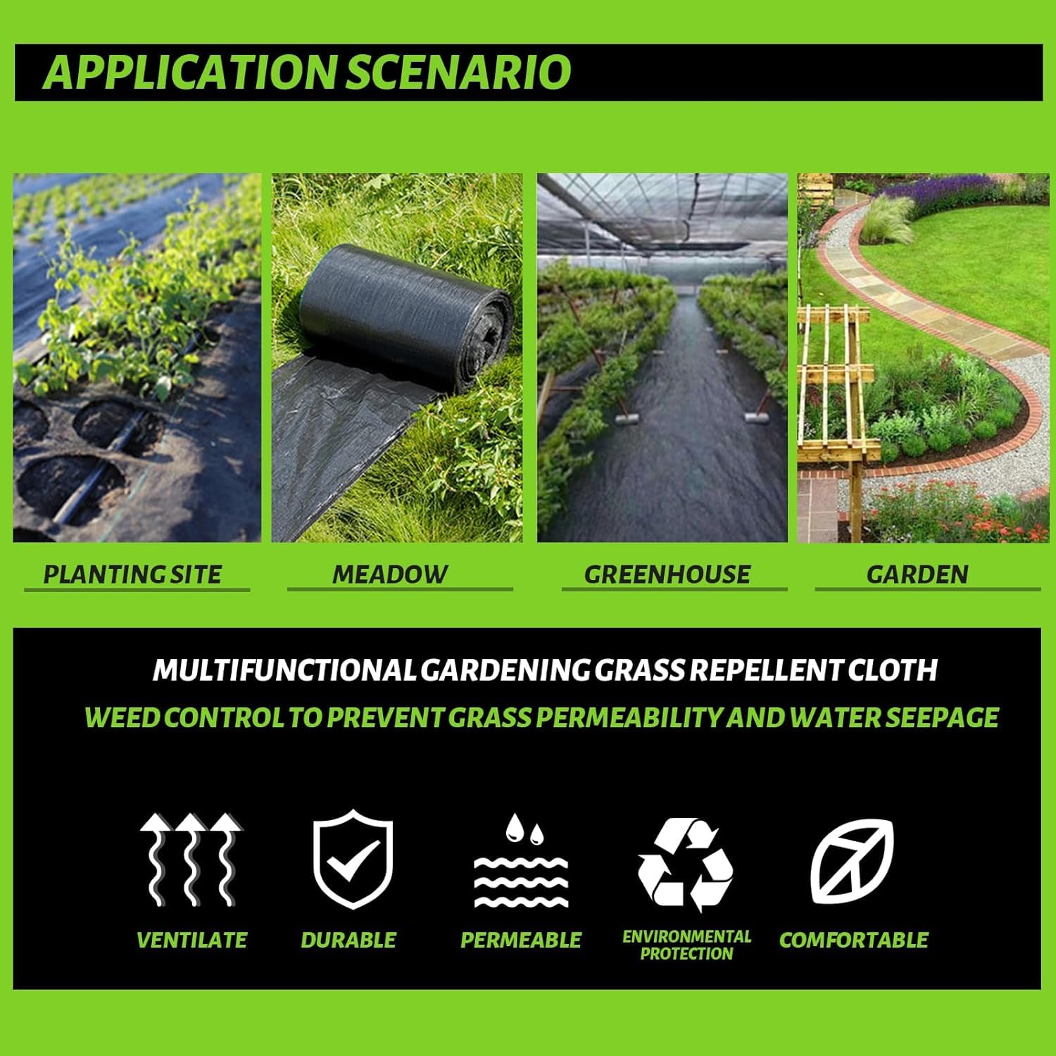 CFTEL multiple sizes weed barrier fabric for beds, paths, and driveways.