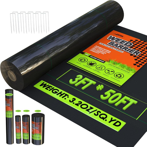 CFTEL weed barrier fabric roll 50ft blocks weeds while allowing drainage.