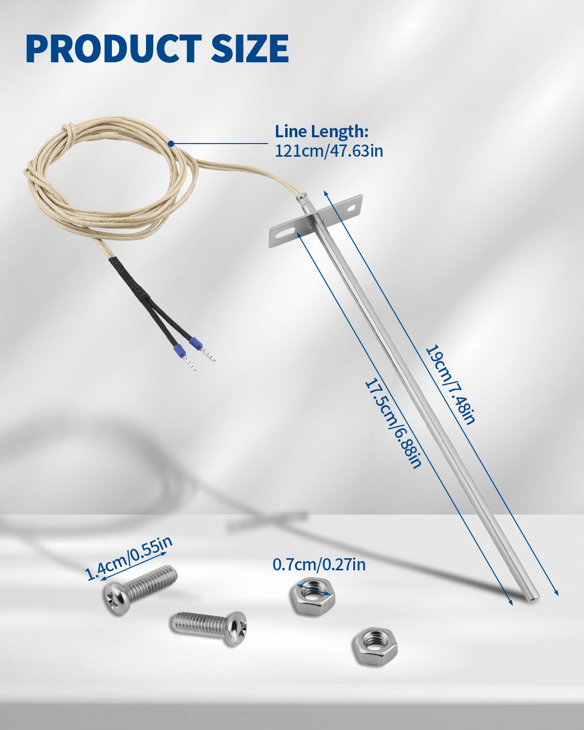 Cfyosnk 47inch cable RTD probe with heat-resistant wiring for easy installation