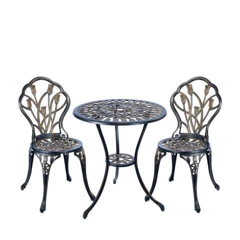 C/G Patio Casa antique copper bistro table with tulip design, durable cast aluminum.