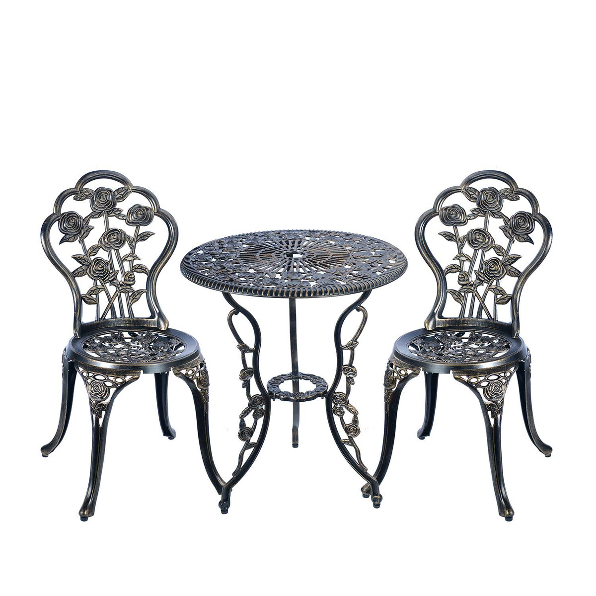 C/G Patio Casa bistro table antique copper with rust-resistant aluminum for outdoors.