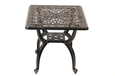 C/G Patio Casa end table with ornate floral top, ideal for outdoor decor.