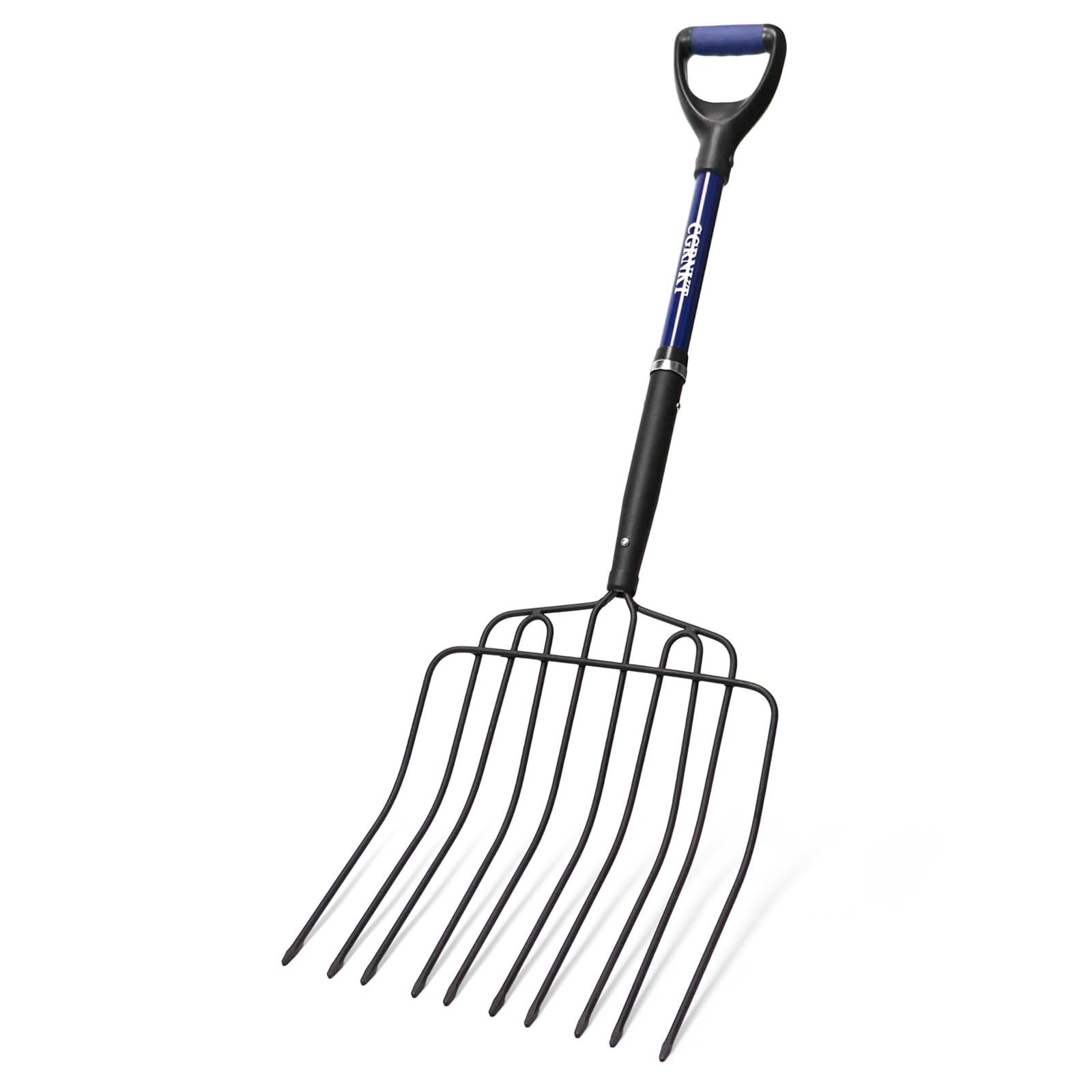 CGRNKT 10-tine pitch fork with wide head for quick mulch and compost transfer.