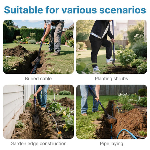 CGRNKT 4-inch V-shaped blade slices through soil for clean narrow trenches.