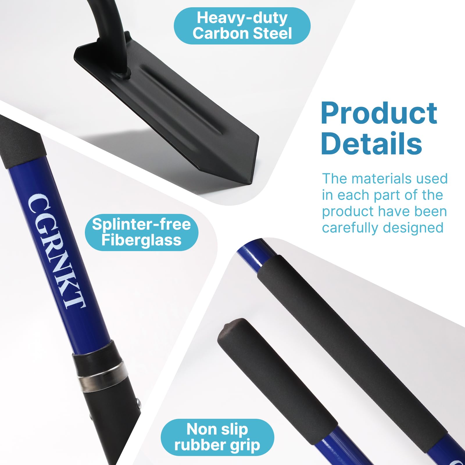 CGRNKT 56-inch handle provides leverage during deep trench digging.