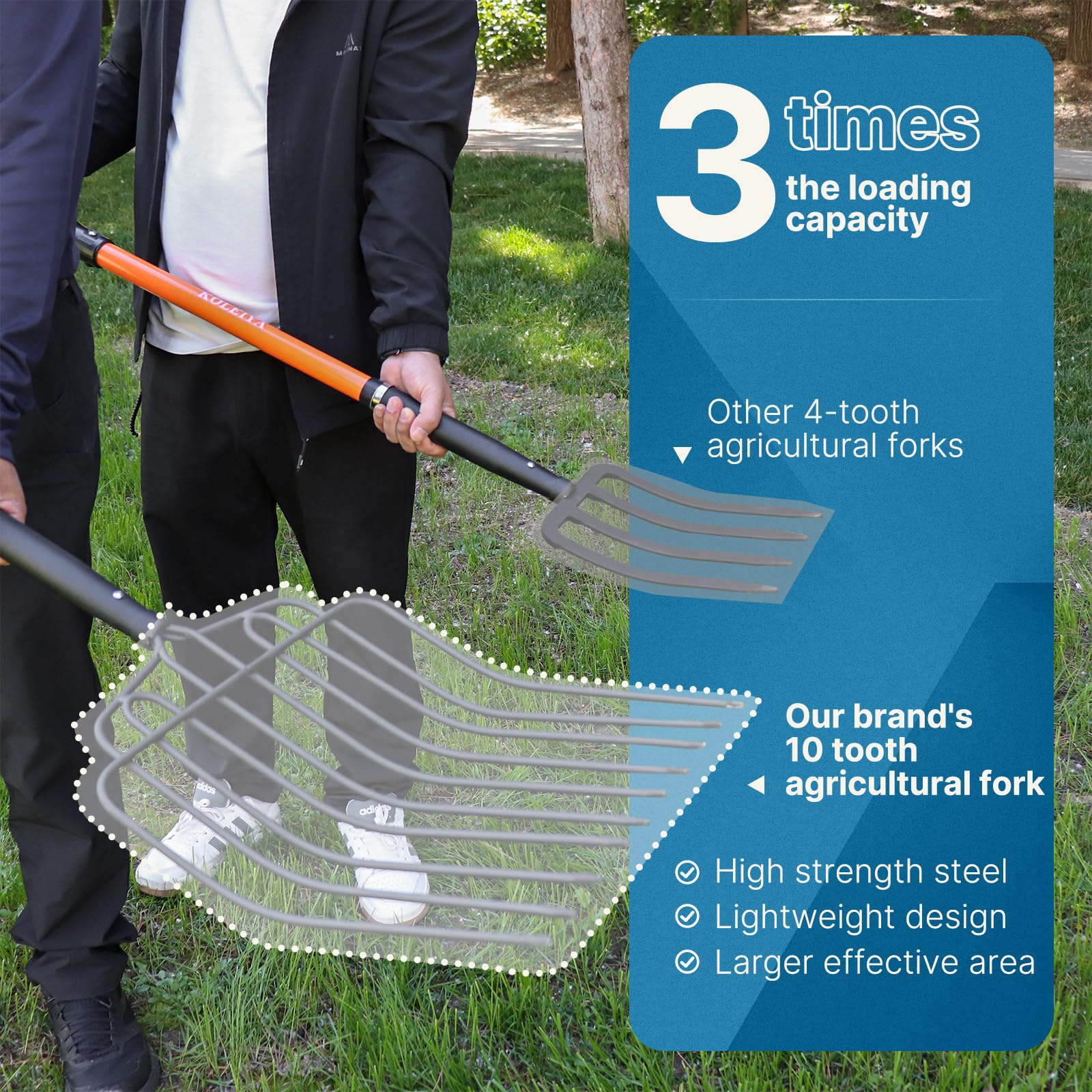 CGRNKT fiberglass handle, 20 percent thicker, delivers strength without snapping or warping.