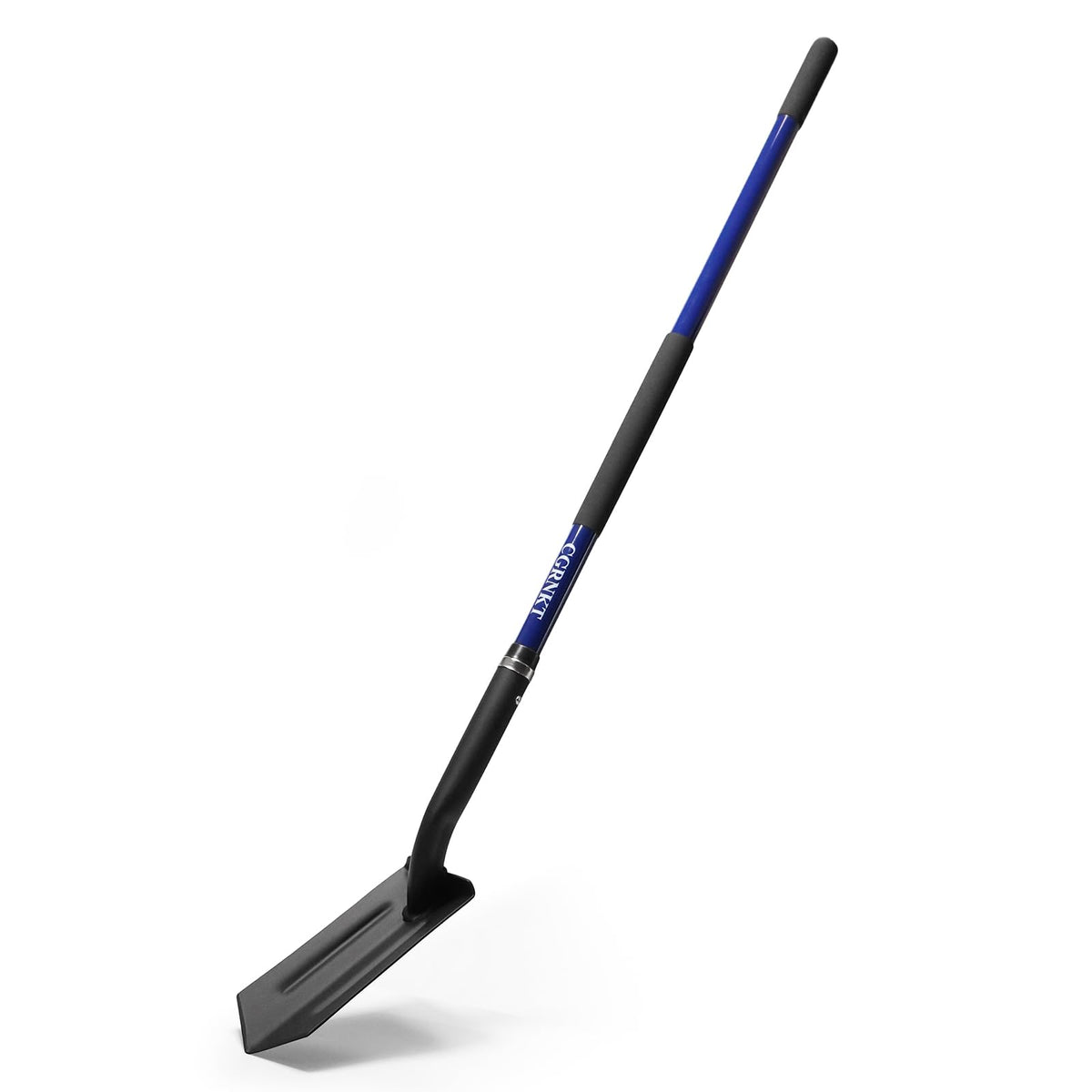 CGRNKT trench shovel blade close-up shows durable V-shaped design for precise trenching.