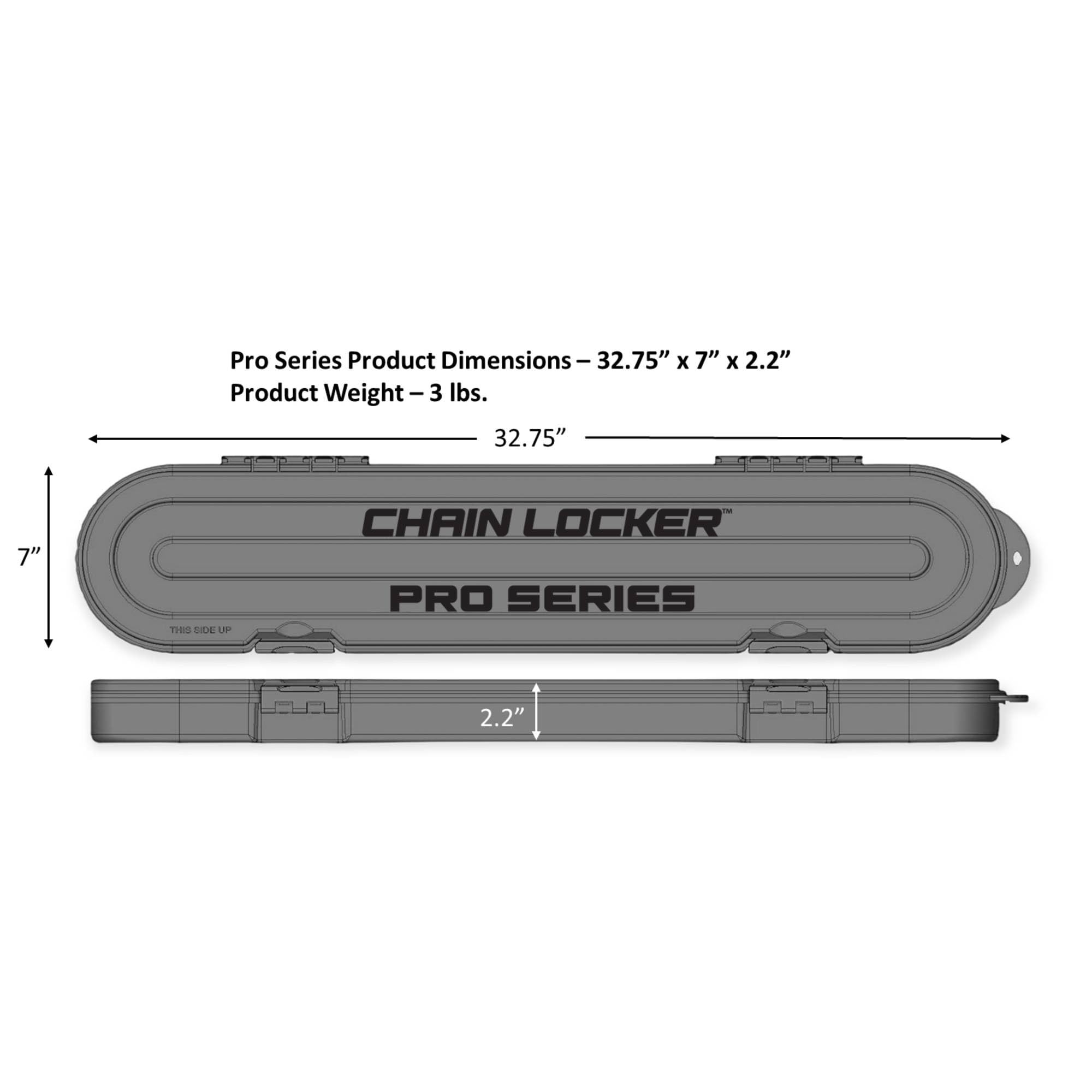 Chain Locker Pro Series hinge close-up in yellow, rust-resistant stainless steel rods.