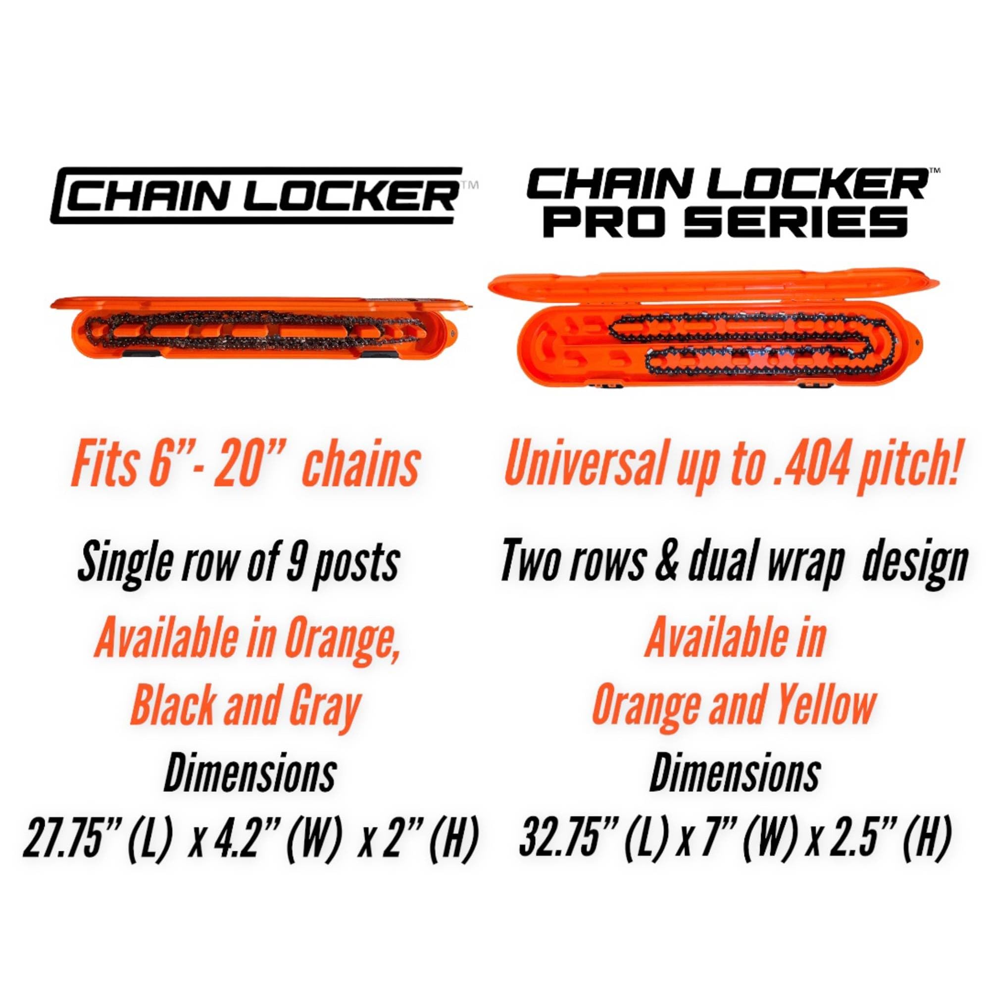 Chain Locker Pro Series in use on a workshop bench with chains and tools.