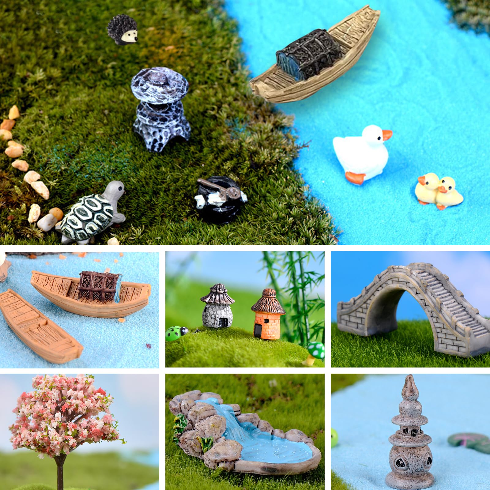 CHAKANLX Fairy Garden mountain stream water creates a tranquil focal point in mini scenes.