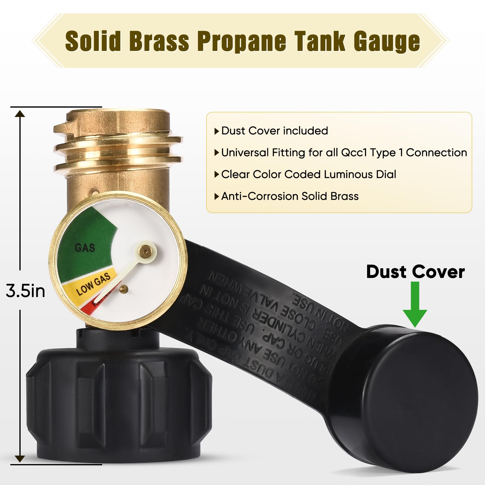 Champs propane tank gauge dial closeup highlighting clear pressure readings.