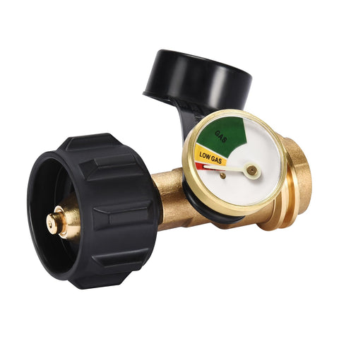 Champs propane tank gauge front view with bold dial for quick monitoring.