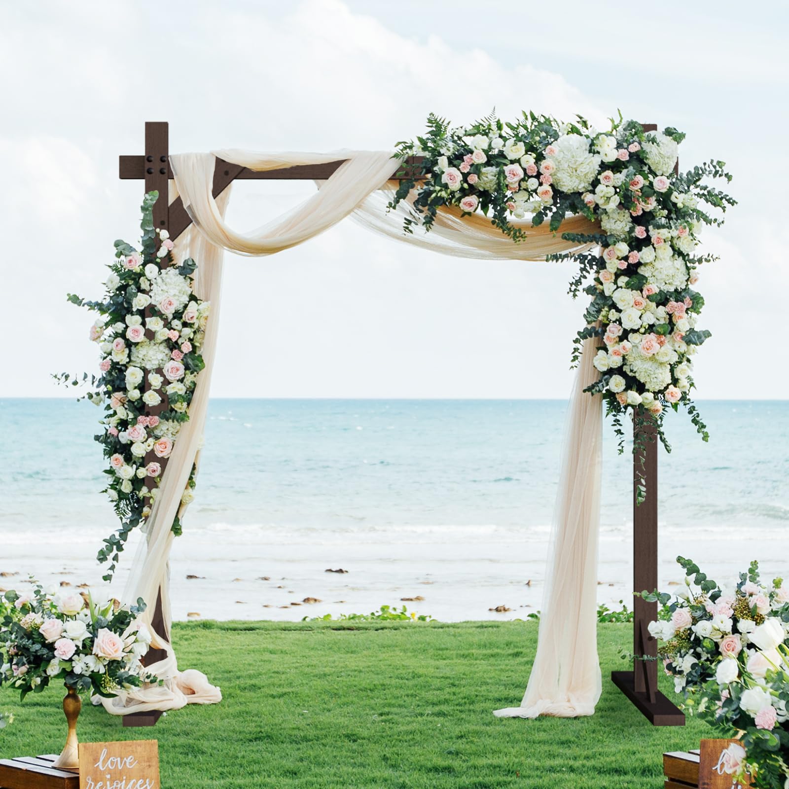 Chamvis wooden wedding arch outdoor setup suits ceremonies and lawn parties.